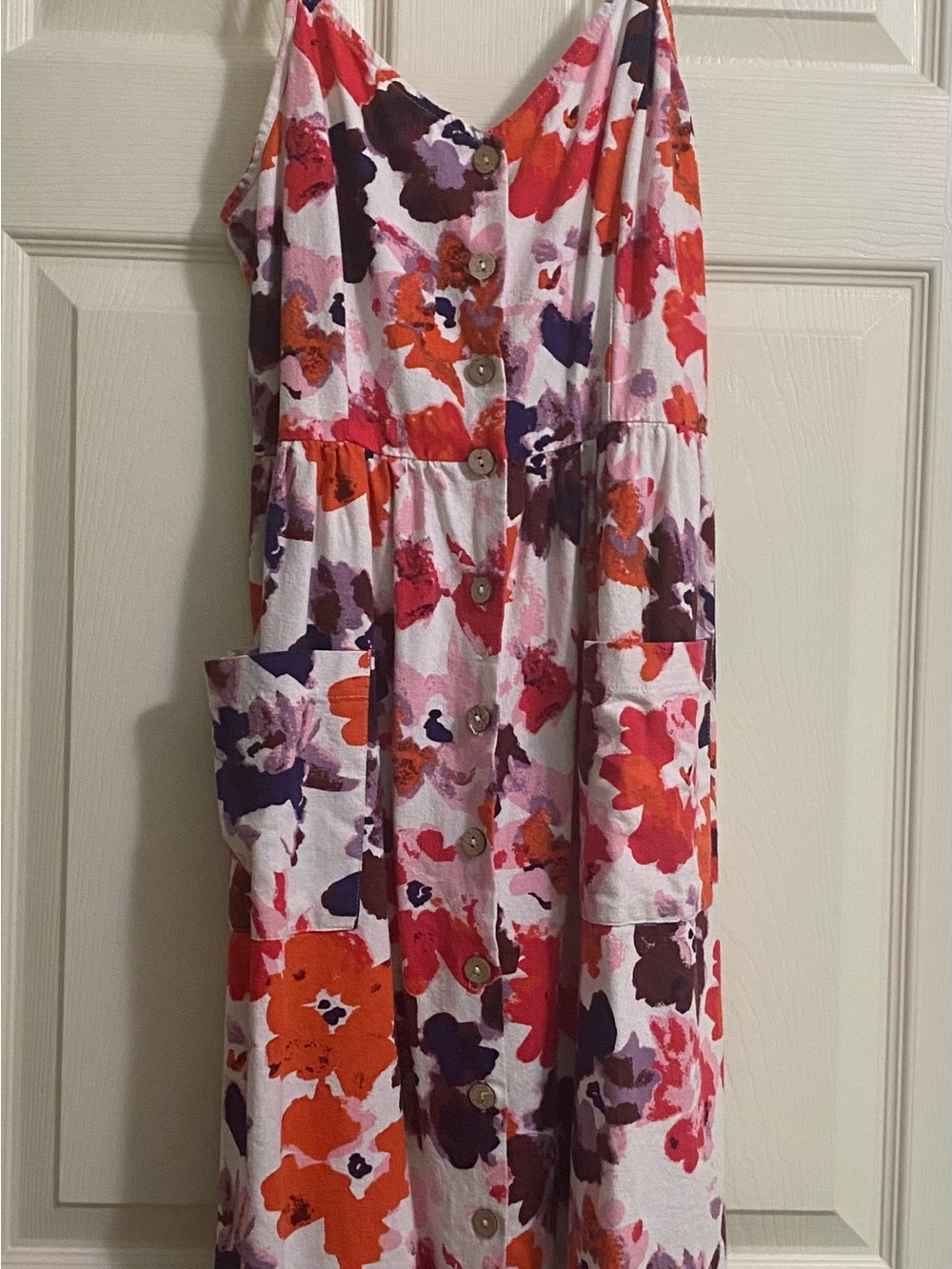 one clothing Floral Top with Navy Label and Red Accent